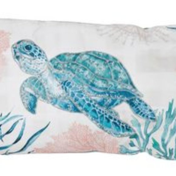 Casey Key Oblong 24" Coastal Deep Sea Turtle Decorative Throw Pillow - Picture 3 of 3